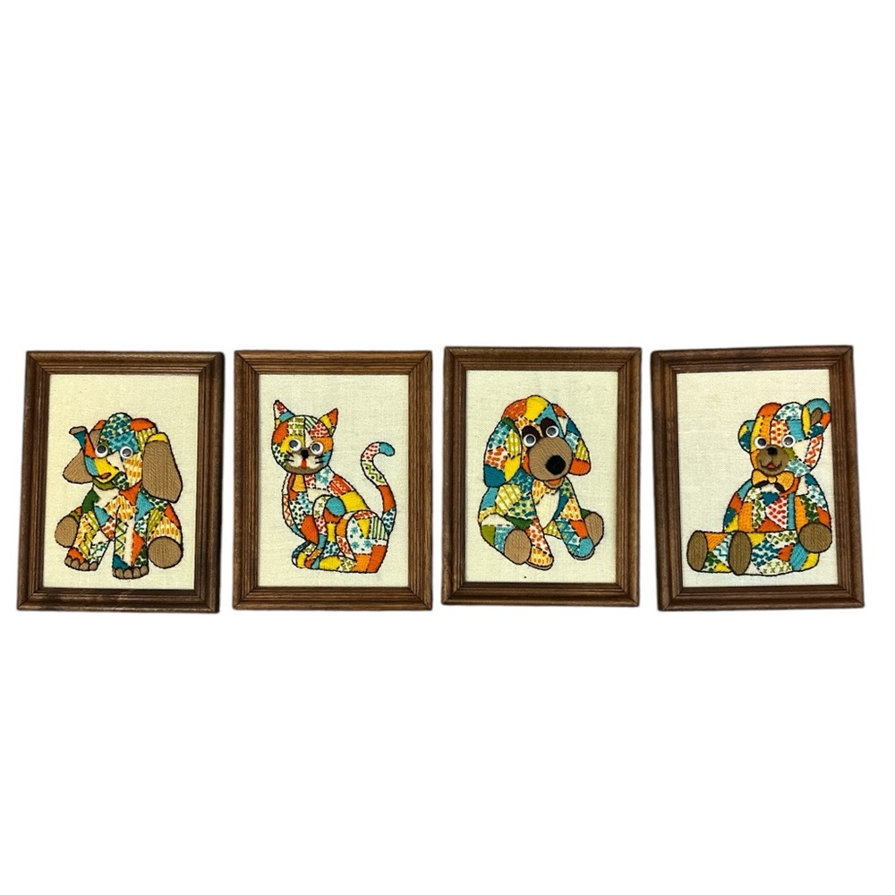 Sunset Designs MGM 1970s Jiffy Stitchery Elephant Cat Dog Bear Rare Set